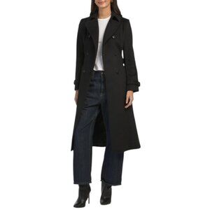 COLE HAAN Black Wool Blend Double Breasted Wrap Coat